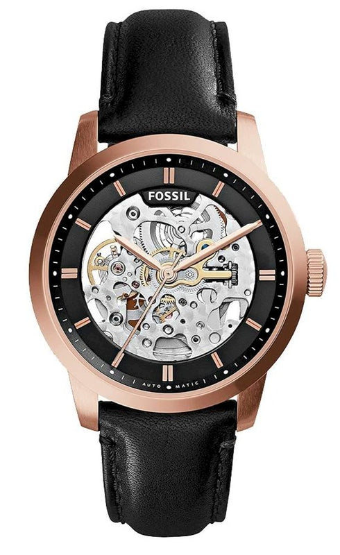 Fossil Townsman Automatic Skeleton Black Dial Black Leather Strap Watch for Men - ME3084