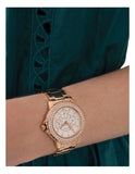 Guess Crown Jewel Multifunction Diamonds White Dial Rose Gold Steel Strap Watch For Women - GW0410L3