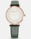 Emporio Armani Pro Planet Analog Silver Dial Green Leather Strap Watch For Women - AR11517