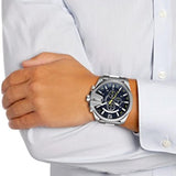 Diesel Mega Chief Chronograph Blue Dial Silver Steel Strap Watch For Men - DZ4465