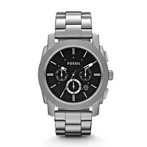 Fossil Machine Chronograph Black Dial Silver Steel Strap Watch for Men - FS4776