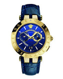 Versace V-Race Multifunction Chronograph Blue Dial Blue Leather Strap Watch For Men - VEBV00219