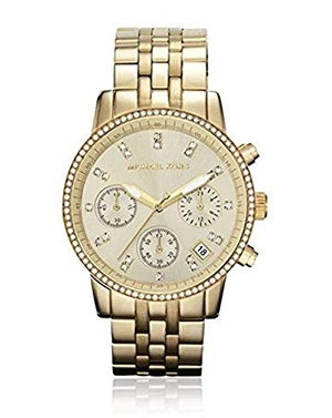Michael Kors Runway Chronograph Gold Dial Gold Steel Strap Watch For Women - MK5698