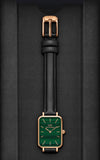 Daniel Wellington Quadro Pressed Sheffield Green Dial Black Leather Strap Watch For Women - DW00100439