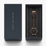 Daniel Wellington Classic Petite York Black Dial Brown Leather Strap Watch For Women - DW00100226