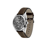 Hugo Boss Grand Prix Chronograph Grey Dial Brown Leather Strap Watch for Men - 1513476