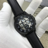 Fossil Grant Automatic Chronograph Black Dial Black Leather Strap Watch for Men - ME3028