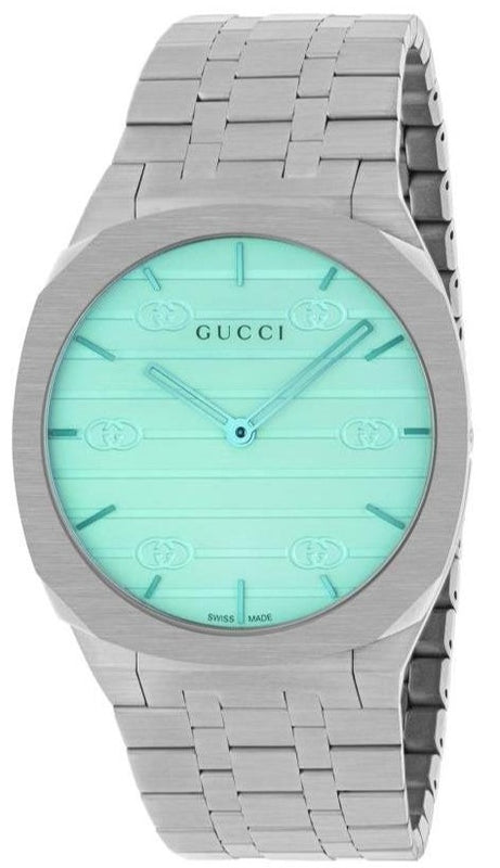 Gucci 25H Quartz Turquoise Dial Silver Steel Strap Watch For Women - YA163409