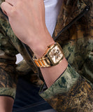 Guess Phoenix Multi Function Gold Dial Gold Steel Strap Watch for Men - GW0456G2