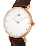 Daniel Wellington Classy Bristol White Dial Brown Leather Strap Watch For Women - DW00100062