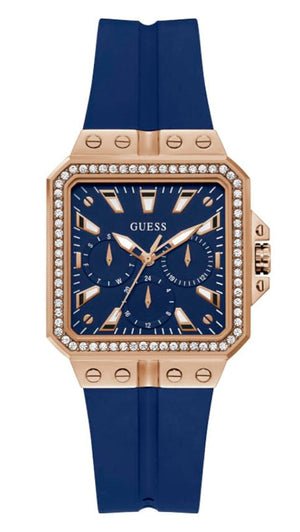 Guess Libra Crystals Blue Dial Blue Silicone Strap Watch For Women - GW0618L2