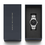 Daniel Wellington Iconic Link Black Dial Silver Steel Strap Watch For Women - DW00100206