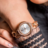 Swarovski Crystal Flower Silver Dial Rose Gold Steel Strap Watch for Women - 5547626