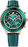 Swarovski Octea Lux Chrono Emerald Green Dial Green Leather Strap Watch for Women - 5452498