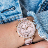 Swarovski Passage Chrono Pink Dial Pink Leather Strap Watch for Women - 5580352
