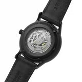 Emporio Armani Meccanico Automatic Skeleton Black Dial Black Leather Strap Watch For Men - AR60042
