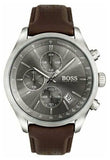 Hugo Boss Grand Prix Chronograph Grey Dial Brown Leather Strap Watch for Men - 1513476