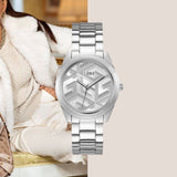 Guess Cubed Analog Silver Dial Silver Steel Strap Watch For Women - GW0606L1