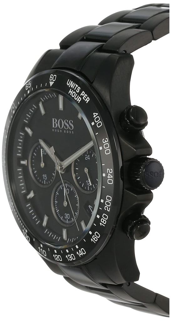 Hero Watch Hugo Boss Hero Chronograph Black Dial Black Steel Strap Watch for Men
