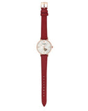 Emporio Armani Meccanico Gianni T-Bar Mother of Pearl White Dial Red Leather Strap Watch For Women - AR60048