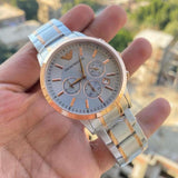 Emporio Armani Renato Chronograph Silver Dial Two Tone Steel Strap Watch For Men - AR11076