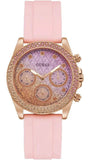 Guess Sparkling Chronograph Crystals Pink Dial Pink Silicone Strap Watch For Women - GW0032L4