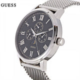Guess Delancey Black Dial Silver Mesh Bracelet Watch for Men - W0871G1