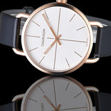 Calvin Klein Even White Dial Black Leather Strap Watch for Women - K7B216C6