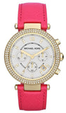 Michael Kors Parker Chronograph White Dial Pink Leather Strap Watch for Women - MK2297
