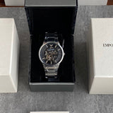 Emporio Armani Meccanico Automatic Black Dial Silver Steel Strap Watch For Men - AR60055