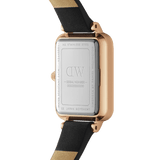 Daniel Wellington Quadro Black Dial Black Leather Strap Watch For Women  - DW00100449