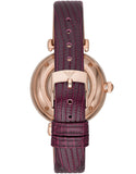 Emporio Armani Meccanico Automatic Silver Dial Red Leather Strap Watch For Women - AR60044