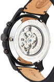 Fossil Grant Automatic Chronograph Black Dial Black Leather Strap Watch for Men - ME3028