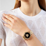 Versace Palazzo Empire Greca Black Dial Gold Mesh Bracelet Watch for Women - VEDV00519