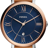Fossil Jacqueline Three Hand Date Luggage Blue Dial Brown Leather Strap Watch for Women - ES4274