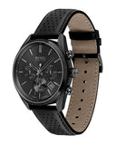 Hugo Boss Grand Prix Chronograph Black Dial Black Leather Strap Watch for Men - 1513474