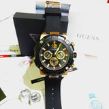 Guess Navigator Chronograph Black Dial Black Rubber Strap Watch for Men - GW0264G3