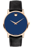 Movado Museum Sport Blue Dial Black Leather Strap Watch for Men - 0607266