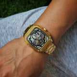 Fossil Inscription Automatic Skeleton Black Dial Gold Steel Strap Watch for Men - BQ2573