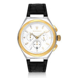 Maserati Triconic Chronograph White Dial Black Leather Strap Watch For Men - R8871639004