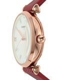 Emporio Armani Meccanico Gianni T-Bar Mother of Pearl White Dial Red Leather Strap Watch For Women - AR60048
