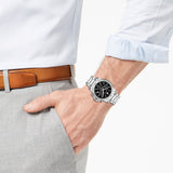 Movado Series 800 Chronograph Black Dial Silver Steel Strap Watch For Men - 2600110