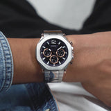 Guess Edge Chronograph Black Dial Silver Steel Strap Watch For Men - GW0539G1