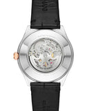 Emporio Armani Zeta Automatic Skeleton Silver Dial Black Leather Strap Watch For Men - AR60018