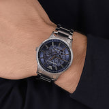 Emporio Armani Renato Automatic Blue Dial Silver Steel Strap Watch For Men - AR60037