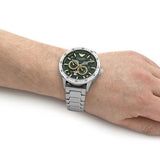 Emporio Armani Meccanico Chronograph Automatic Green Dial Silver Steel Strap Watch For Men - AR60053