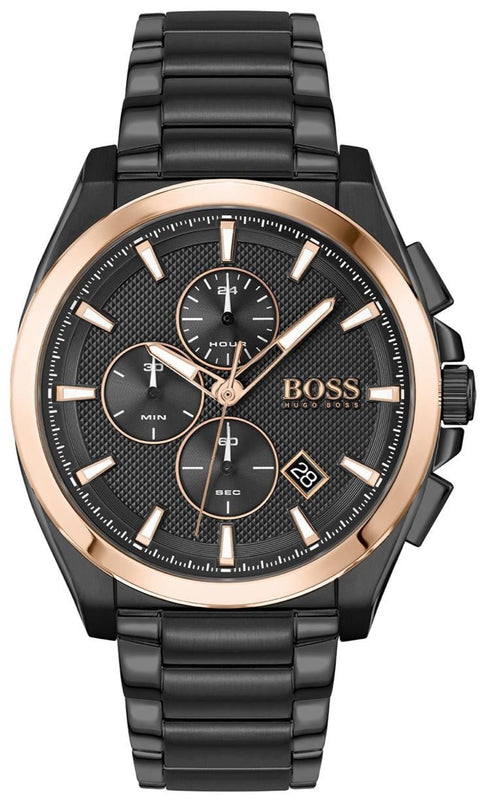 Hugo Boss Grandmaster Chronograph Black Dial Black Steel Strap Watch for Men - 1513885