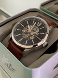 Fossil Flynn Automatic Black Dial Brown Leather Strap Watch for Men - BQ2270