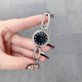 Bulova Crystal Black Mother of Pearl Dial Silver Steel Strap Watch for Women - 96L224
