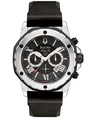 Bulova Marine Star Chronograph Black Dial Black Rubber Strap Watch for Men - 98B127